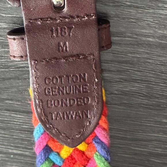 Braided Rainbow Multicolor Belt Cotton Genuine Bonded Brown Buckle Size Medium - Picture 3 of 5